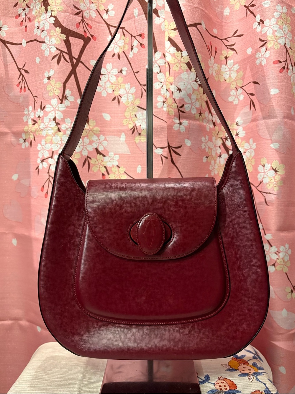 Cartier Must de Burgundy Leather Shoulder Hobo Bag Vintage COA